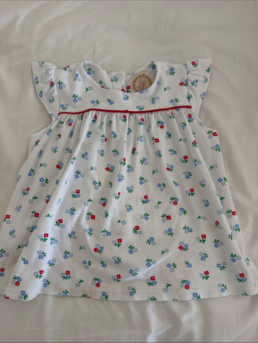The Beaufort Bonnet Company White Floral Dress with Red Trim